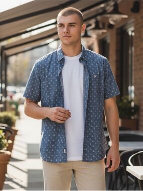 Artistry In Motion Shirt Mens XL Anchor Print Light Blue Slim Tall Fit New